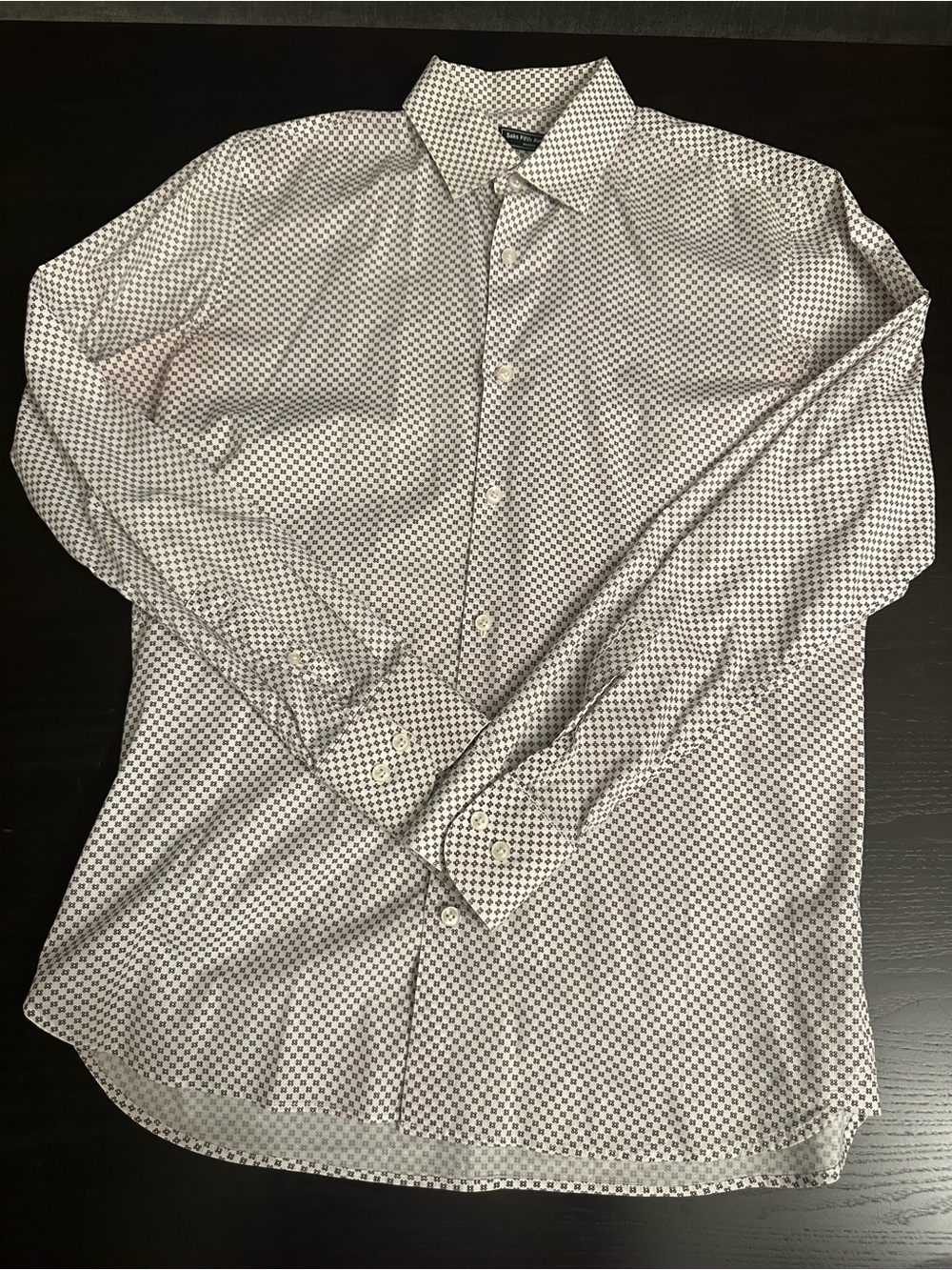 Saks Fifth Avenue White Dress Shirt with Purple Geometric Print